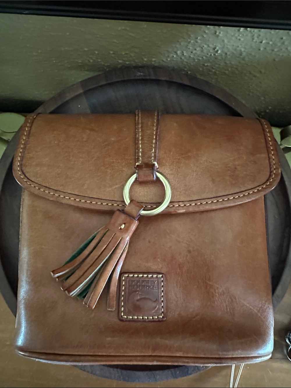 Dooney & Bourke Brown Leather Crossbody with Tassel Ring Detail